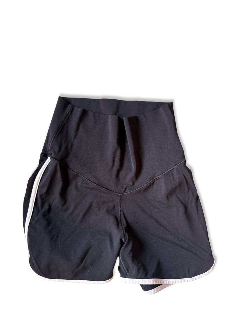 Women's Black Athletic Shorts with High Waist and White Trim